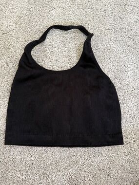 Cotton On Black Ribbed Halter Crop